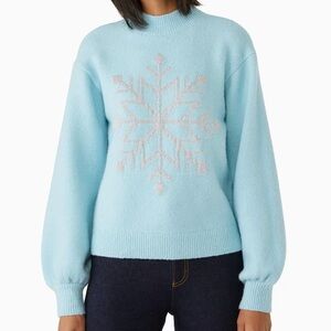 KATE SPADE Light Blue Snowflake Sweater, wool, yak